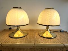  Fabbian Pair of Mushroom Lamps Brass and Murano Glass by F Fabbian Italy 1970s - 3268795