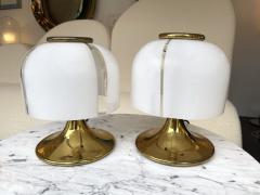 Fabbian Pair of Small Mushroom Lamps Brass and Murano Glass by F Fabbian Italy 1970s - 2041916