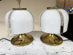  Fabbian Pair of Small Mushroom Lamps Brass and Murano Glass by F Fabbian Italy 1970s - 2041919