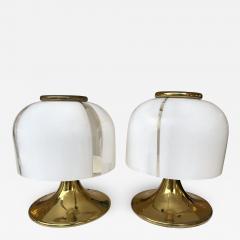  Fabbian Pair of Small Mushroom Lamps Brass and Murano Glass by F Fabbian Italy 1970s - 2044631