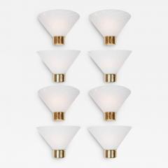  Fabbian Set of 8 Mid Century Murano Glass Cone Sconces with Brass Detail by Fabbian - 2669553