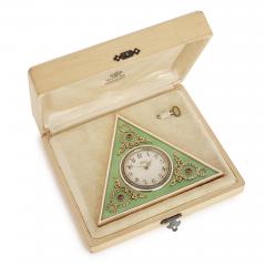  Faberg Gold gemstone and enamel table clock in the manner of Faberg  - 3224027