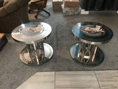  Faberg STUNNING PAIR OF NICKELED BRONZE INLAID STONE MODERN TABLES - 533125