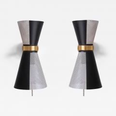  Falkenbergs Belysning Falkenbergs Belysning Pair of Black White Wall Lamps Rotating Shades 1960s - 3952384