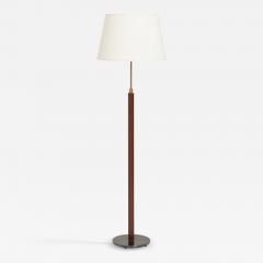  Falkenbergs Belysning Mid Century Faux Brown Leather and Brass Floor Lamp by Falkenbergs Belysning - 2812689