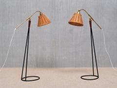  Falkenbergs Belysning Pair of Falkenbergs Belysning Floor Lamps Brass Rattan and Metal Sweden 1950s - 4400253