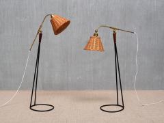  Falkenbergs Belysning Pair of Falkenbergs Belysning Floor Lamps Brass Rattan and Metal Sweden 1950s - 4400256