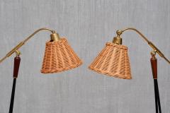  Falkenbergs Belysning Pair of Falkenbergs Belysning Floor Lamps Brass Rattan and Metal Sweden 1950s - 4400261