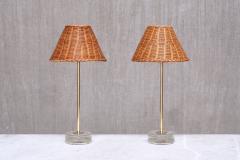  Falkenbergs Belysning Pair of Falkenbergs Belysning Table Lamps in Brass Glass and Rattan 1960s - 4699892