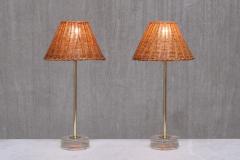  Falkenbergs Belysning Pair of Falkenbergs Belysning Table Lamps in Brass Glass and Rattan 1960s - 4699894