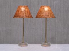  Falkenbergs Belysning Pair of Falkenbergs Belysning Table Lamps in Brass Glass and Rattan 1960s - 4699896