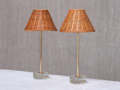  Falkenbergs Belysning Pair of Falkenbergs Belysning Table Lamps in Brass Glass and Rattan 1960s - 4699897