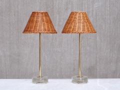  Falkenbergs Belysning Pair of Falkenbergs Belysning Table Lamps in Brass Glass and Rattan 1960s - 4699898