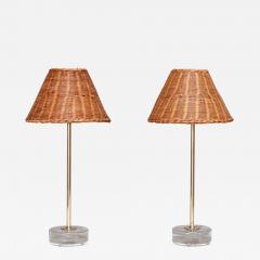  Falkenbergs Belysning Pair of Falkenbergs Belysning Table Lamps in Brass Glass and Rattan 1960s - 4700068