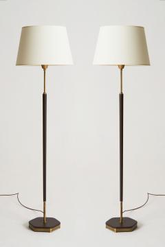  Falkenbergs Belysning Pair of Faux Brown Leather and Brass Floor Lamps by Falkenbergs Belysning - 2409705
