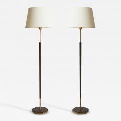  Falkenbergs Belysning Pair of Faux Brown Leather and Brass Floor Lamps by Falkenbergs Belysning - 2410943