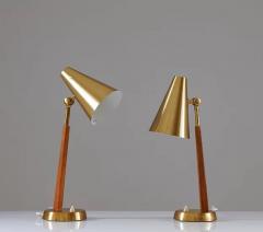  Falkenbergs Belysning Scandinavian Midcentury Table Lamps in Brass and Oak by Falkenbergs and Leather - 2389939