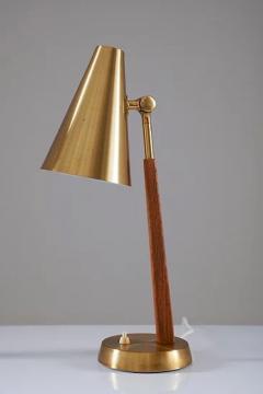  Falkenbergs Belysning Scandinavian Midcentury Table Lamps in Brass and Oak by Falkenbergs and Leather - 2389940