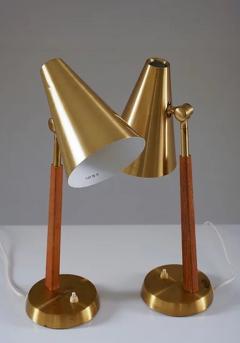  Falkenbergs Belysning Scandinavian Midcentury Table Lamps in Brass and Oak by Falkenbergs and Leather - 2389941