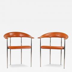  Fasem Pair of Vintage Cognac Leather P40 Chairs by Vegni Gualtierotti for Fasem - 4319122