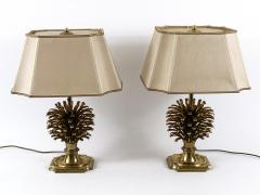  Feese Set of Two Large Exceptional Brass Pine Cone Table Lamps by Feese Germany 1980s - 4600290