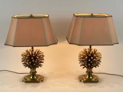  Feese Set of Two Large Exceptional Brass Pine Cone Table Lamps by Feese Germany 1980s - 4600291