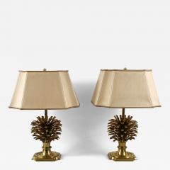  Feese Set of Two Large Exceptional Brass Pine Cone Table Lamps by Feese Germany 1980s - 4601346