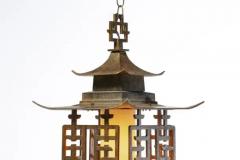  Feldman Lighting Co Large Chinoiserie Pagoda Mid Century Brass Lantern Light Fixture c 1950 - 3464987