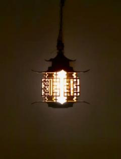  Feldman Lighting Co Large Chinoiserie Pagoda Mid Century Brass Lantern Light Fixture c 1950 - 3465038