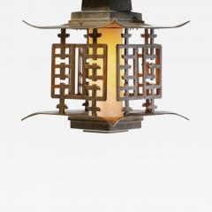  Feldman Lighting Co Large Chinoiserie Pagoda Mid Century Brass Lantern Light Fixture c 1950 - 3467366