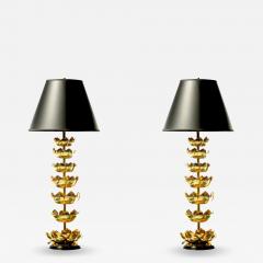  Feldman Lighting Co Pair of Hollywood Regency Tall Brass Lotus Lamps by Feldman Lighting circa 1960s - 2984698