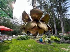 Feldman Lighting Co Wonderful Feldman 3 Light Brass Lotus Flower Pendant Chandelier Light Midcentury - 4361998