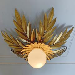  Ferro Art 1950s FERRO ATT GILT LEAF GLOBE FLUSH LIGHT - 3030851