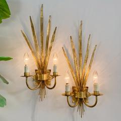  Ferro Art Pair Of Very Large 1950S Gold Reed Leaf Wall Lights By Ferro Art - 3387863