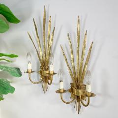 Ferro Art Pair Of Very Large 1950S Gold Reed Leaf Wall Lights By Ferro Art - 3387866