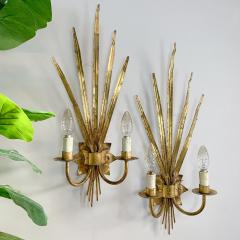  Ferro Art Pair Of Very Large 1950S Gold Reed Leaf Wall Lights By Ferro Art - 3387867