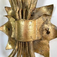  Ferro Art Pair Of Very Large 1950S Gold Reed Leaf Wall Lights By Ferro Art - 3387868