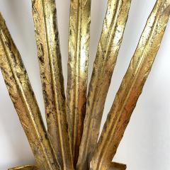  Ferro Art Pair Of Very Large 1950S Gold Reed Leaf Wall Lights By Ferro Art - 3387869