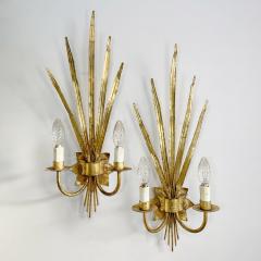  Ferro Art Pair Of Very Large 1950S Gold Reed Leaf Wall Lights By Ferro Art - 3387873