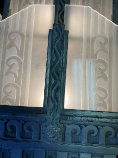  Ferro Brandt RARE AUTHENTIC ART DECO NICKELED BRONZE CARVED GLASS SCONCES BY FERROBRANDT - 3370234
