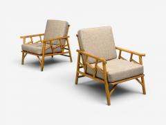  Ficks Reed Ficks Reed Lounge Chairs Bamboo Cane Beige Tweed USA 1950s - 4651510