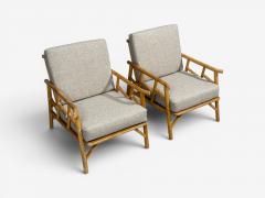  Ficks Reed Ficks Reed Lounge Chairs Bamboo Cane Beige Tweed USA 1950s - 4651513