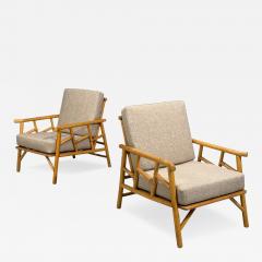  Ficks Reed Ficks Reed Lounge Chairs Bamboo Cane Beige Tweed USA 1950s - 4651591