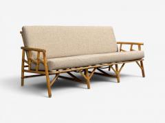  Ficks Reed Ficks Reed Three Seater Sofa Bamboo Cane Beige Tweed USA 1950s - 4654032