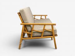  Ficks Reed Ficks Reed Three Seater Sofa Bamboo Cane Beige Tweed USA 1950s - 4654038