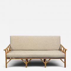  Ficks Reed Ficks Reed Three Seater Sofa Bamboo Cane Beige Tweed USA 1950s - 4658996