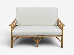  Ficks Reed Ficks Reed Two Seater Sofa Bamboo Cane White Fabric USA 1950s - 4652314