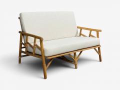  Ficks Reed Ficks Reed Two Seater Sofa Bamboo Cane White Fabric USA 1950s - 4652316