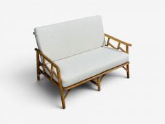  Ficks Reed Ficks Reed Two Seater Sofa Bamboo Cane White Fabric USA 1950s - 4652318