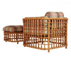  Ficks Reed Mid Century Modern Rattan Cube Lounge Chair with Foot Stool by Willow Reed - 2498584